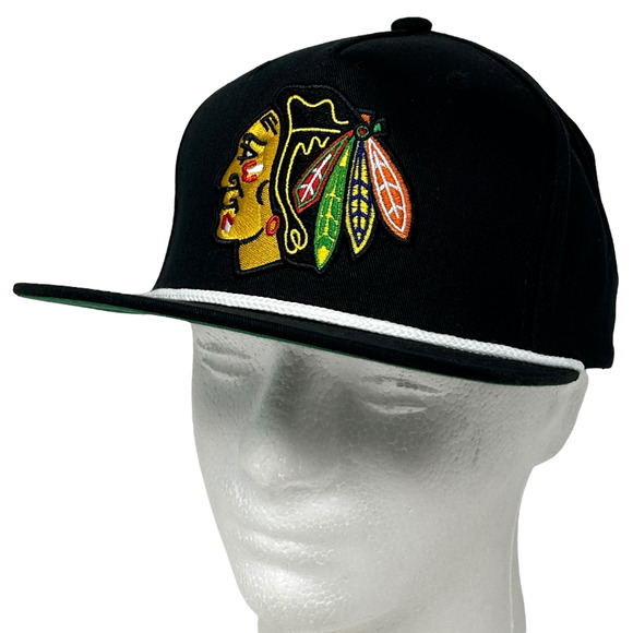 Chicago Blackhawks Hat Cap Black Mitchell & Ness Snapback Rope Roping Corded NHL - Picture 1 of 10